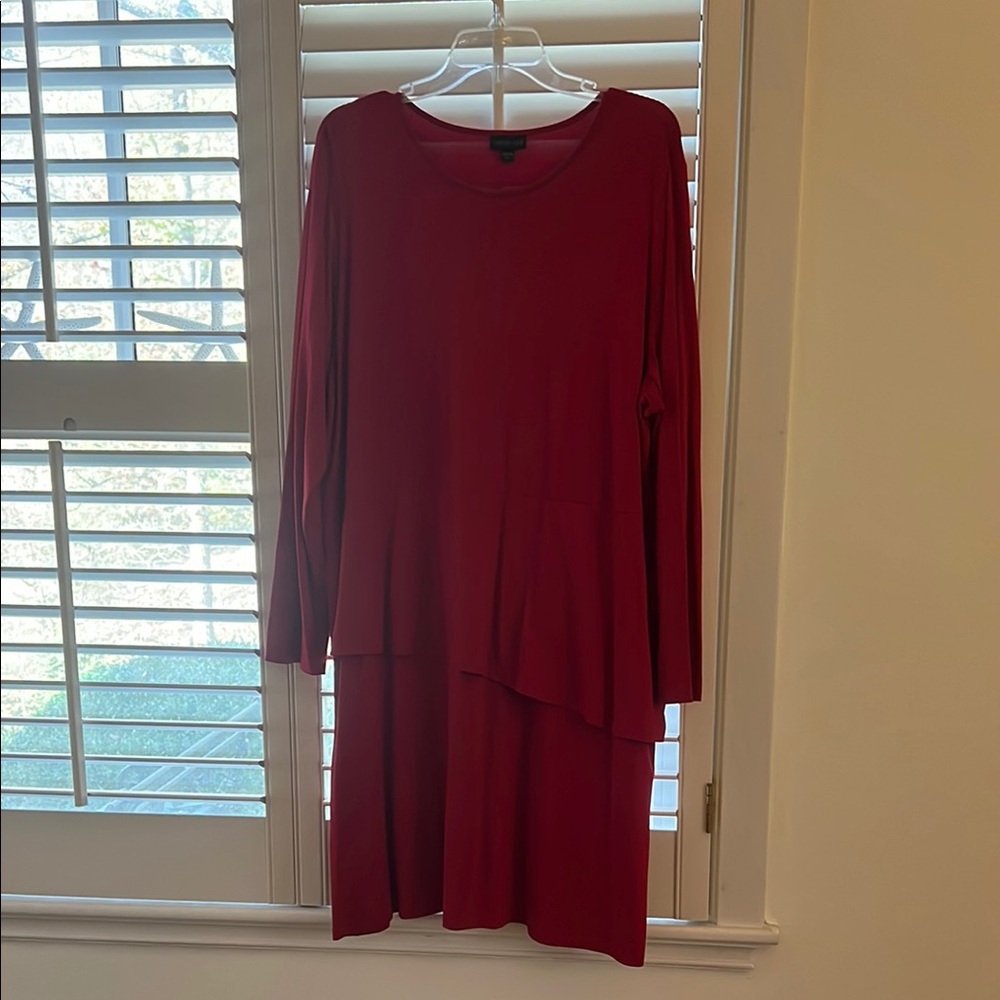 J Jill Red Long Sleeve Knee-Length Dress